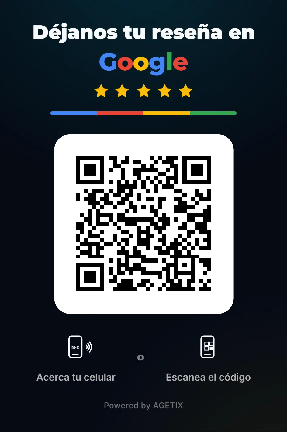Stand de mostrador AGETIX con QR y NFC, el producto físico real