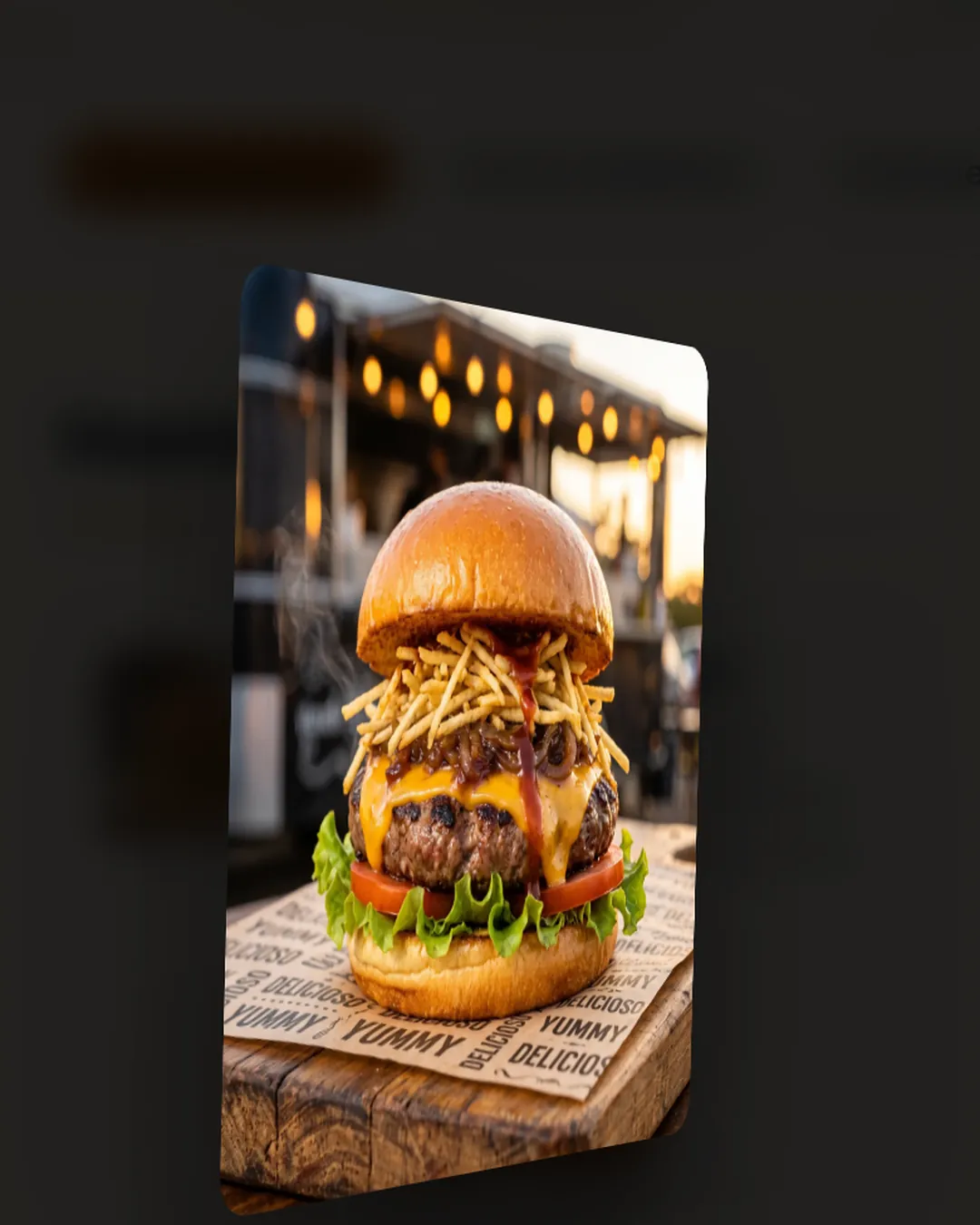 Foto de una hamburguesa abierta en el visor 3D de la carta digital